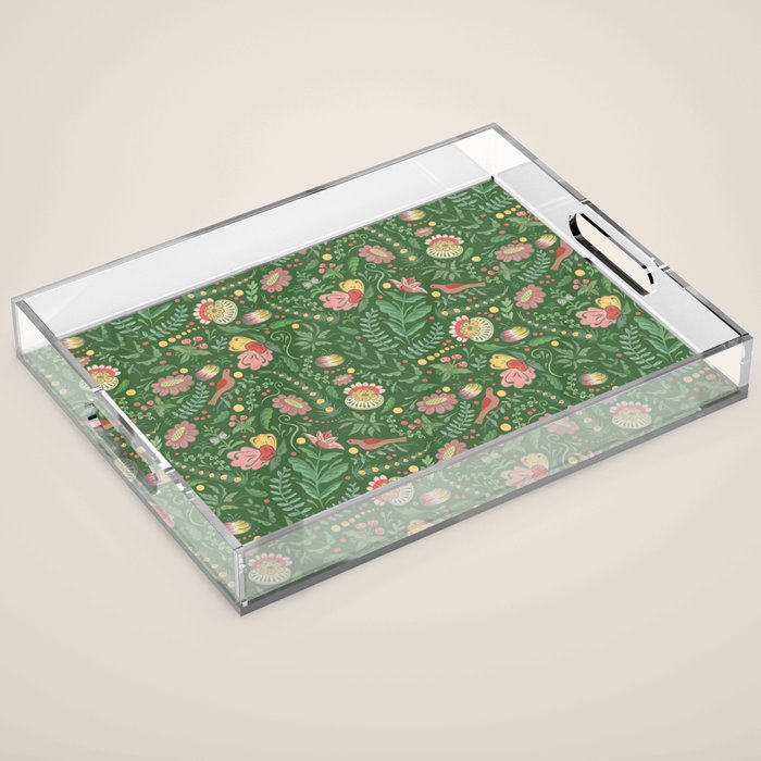 Swedish Floral - Green Acrylic Tray Gallery Image 1