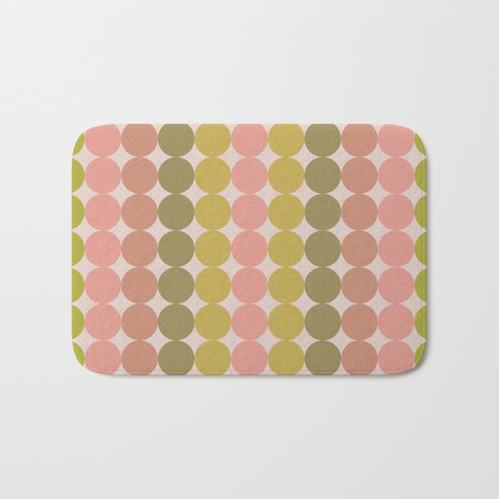 Vintage Pink and Green Mod Dot Stripes Dotty Retro Pattern Bath Mat Gallery Image 1