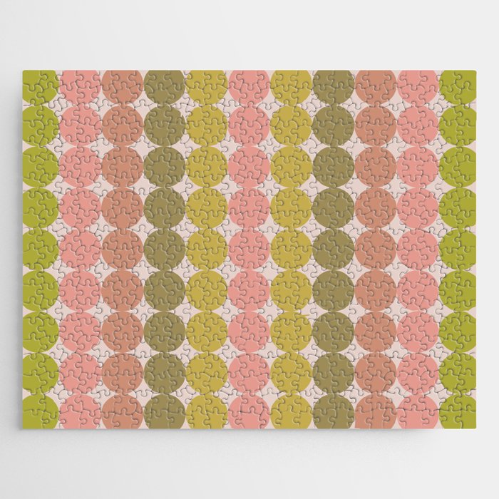 Vintage Pink and Green Mod Dot Stripes Dotty Retro Pattern Jigsaw Puzzle Gallery Image 1