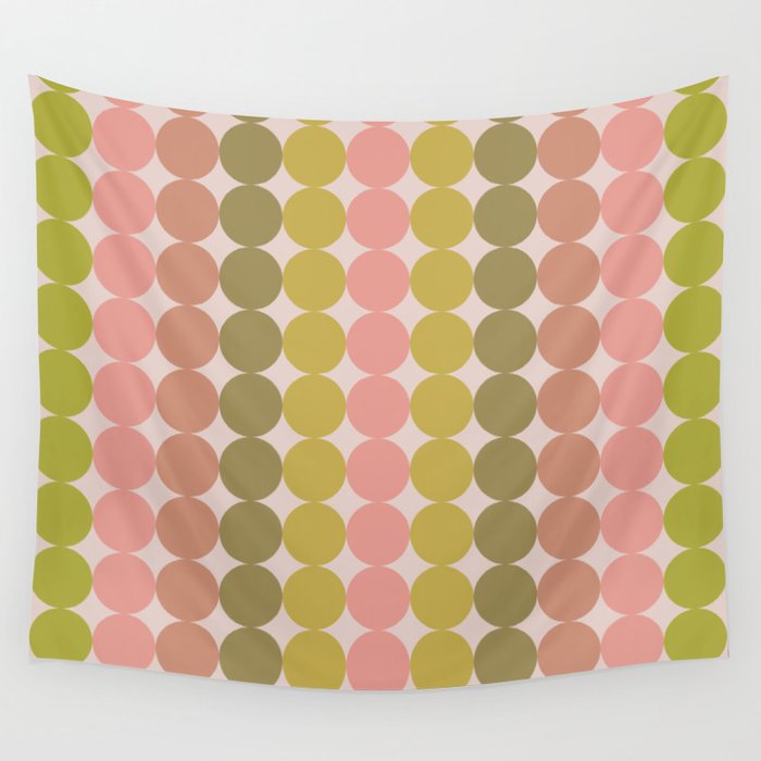 Vintage Pink and Green Mod Dot Stripes Dotty Retro Pattern Wall Tapestry Gallery Image 1