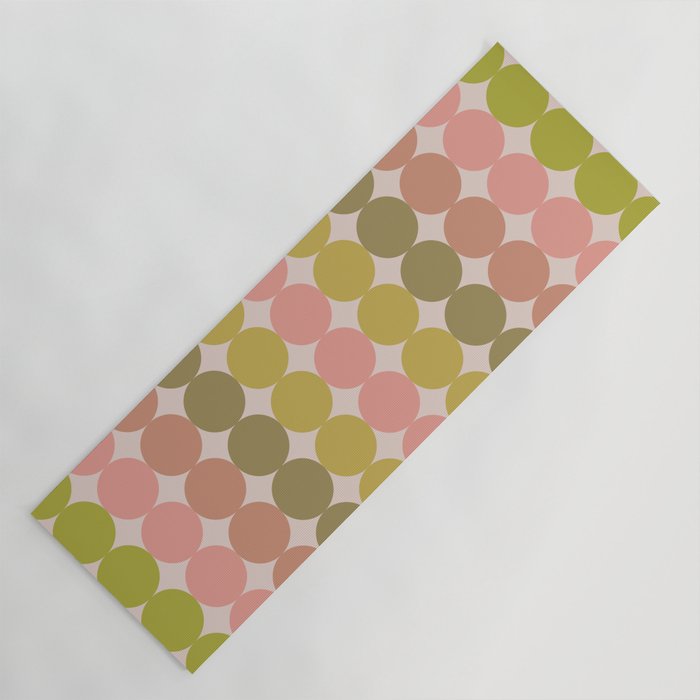 Vintage Pink and Green Mod Dot Stripes Dotty Retro Pattern Yoga Mat Gallery Image 1