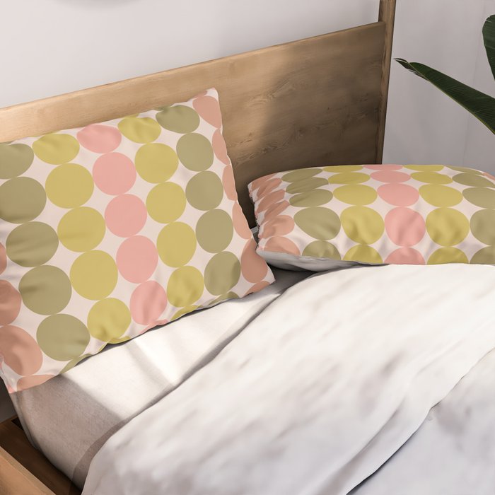 Vintage Pink and Green Mod Dot Stripes Dotty Retro Pattern Pillow Sham Gallery Image 2