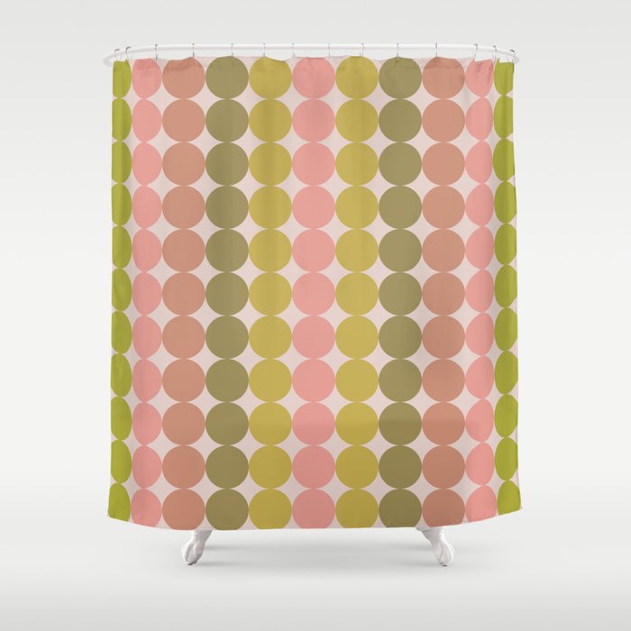 Vintage Pink and Green Mod Dot Stripes Dotty Retro Pattern Shower Curtain Gallery Image 1