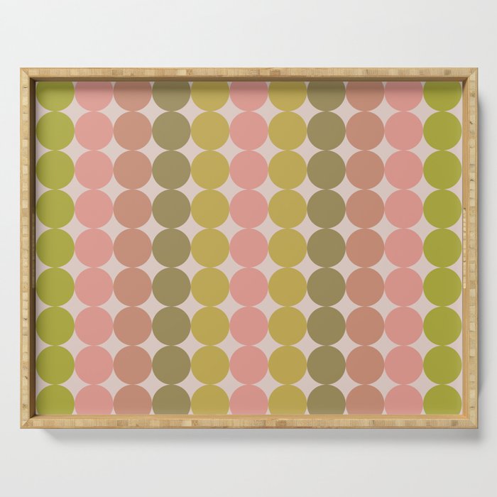Vintage Pink and Green Mod Dot Stripes Dotty Retro Pattern Serving Tray Gallery Image 1