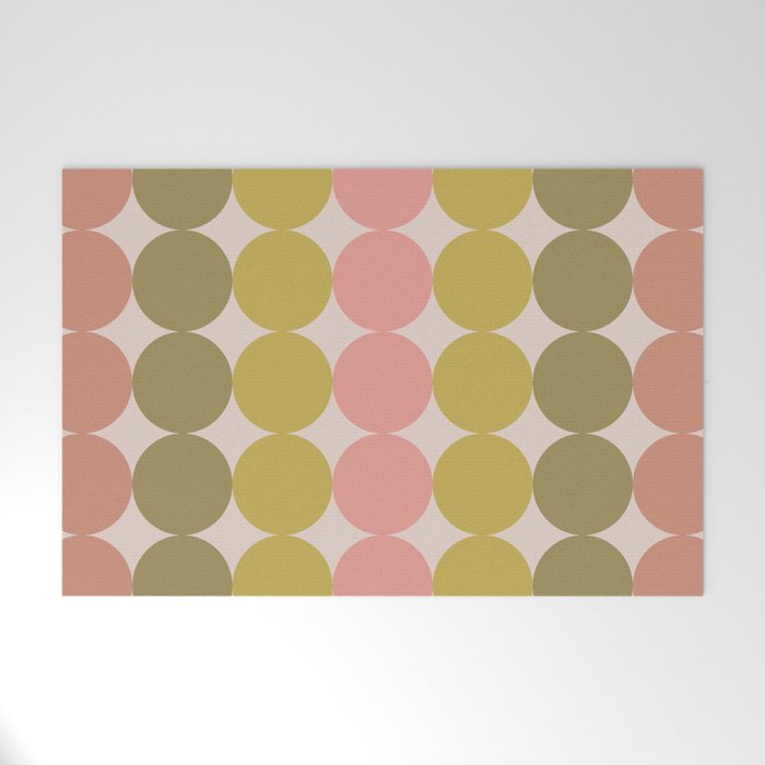 Vintage Pink and Green Mod Dot Stripes Dotty Retro Pattern Welcome Mat Gallery Image 1