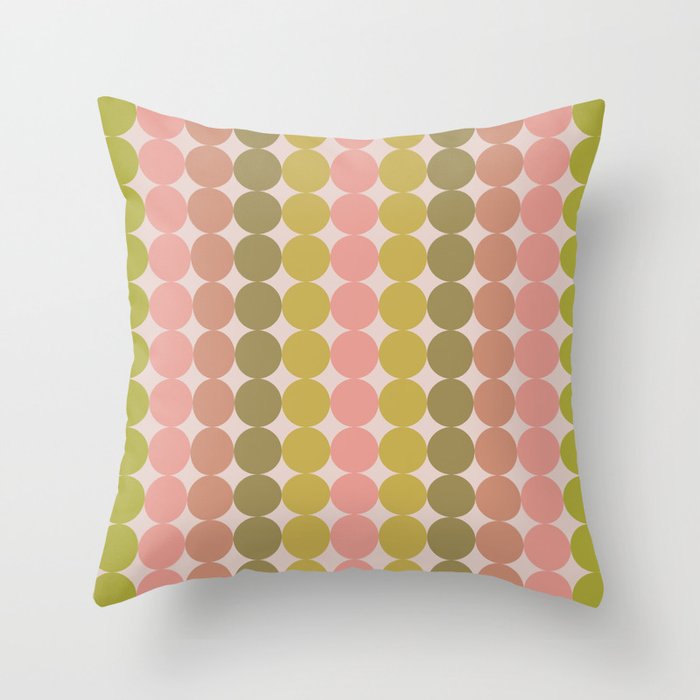 Vintage Pink and Green Mod Dot Stripes Dotty Retro Pattern Throw Pillow Gallery Image 1