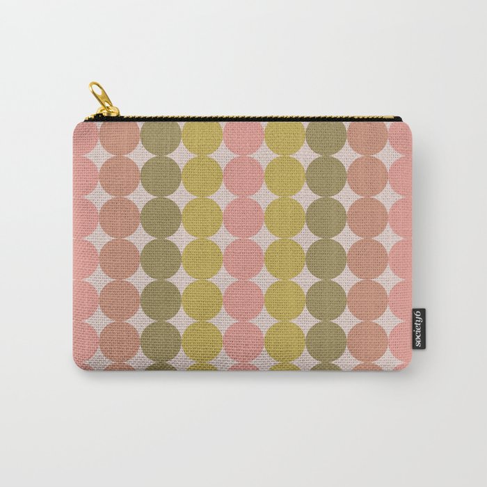 Vintage Pink and Green Mod Dot Stripes Dotty Retro Pattern Carry All Pouch Gallery Image 1