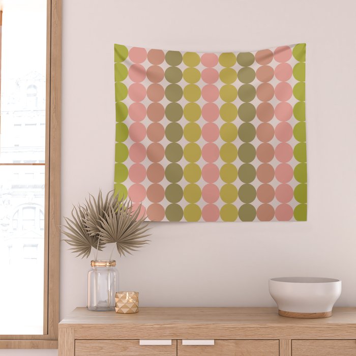 Vintage Pink and Green Mod Dot Stripes Dotty Retro Pattern Wall Tapestry Gallery Image 2