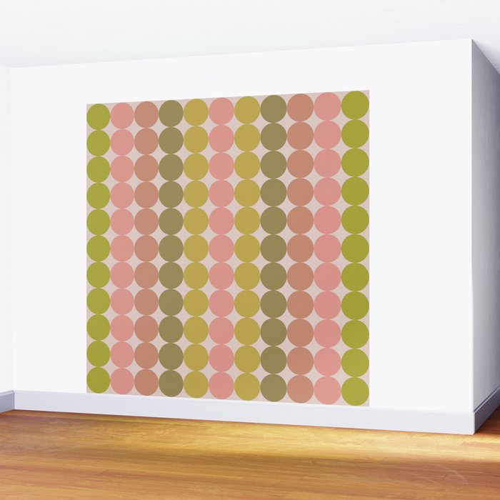Vintage Pink and Green Mod Dot Stripes Dotty Retro Pattern Wall Mural Gallery Image 2