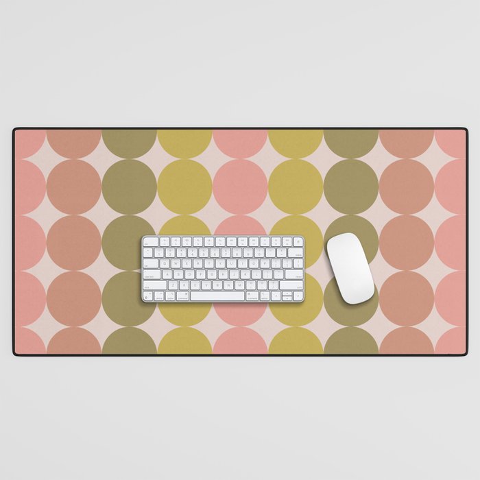 Vintage Pink and Green Mod Dot Stripes Dotty Retro Pattern Desk Mat Gallery Image 1