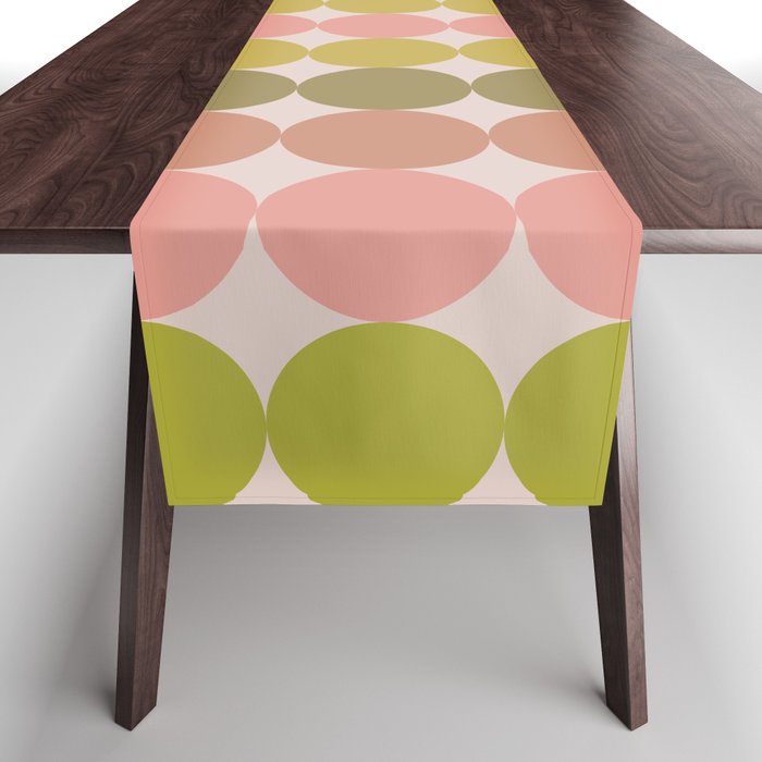 Vintage Pink and Green Mod Dot Stripes Dotty Retro Pattern Table Runner Gallery Image 1