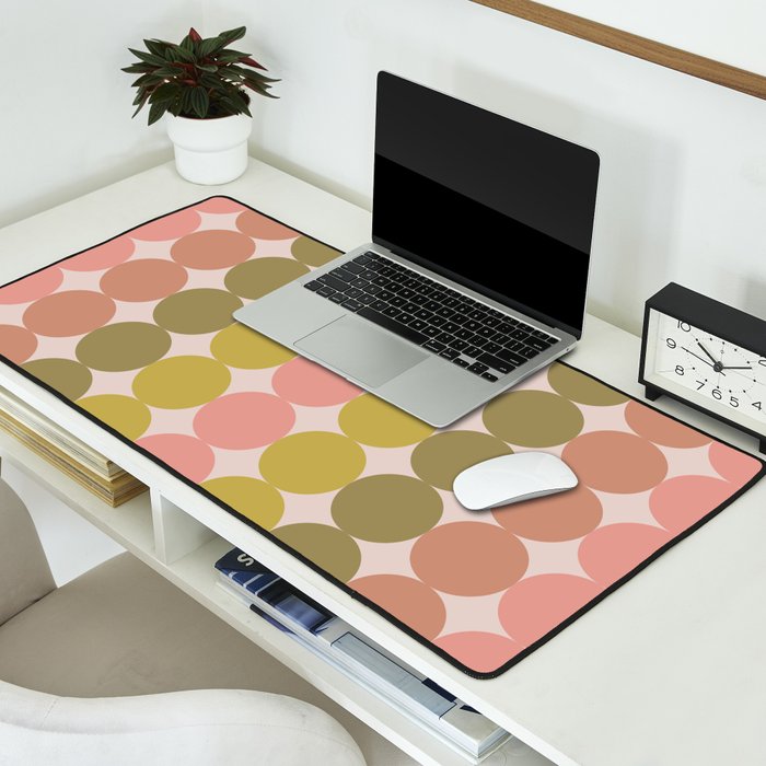 Vintage Pink and Green Mod Dot Stripes Dotty Retro Pattern Desk Mat Gallery Image 2