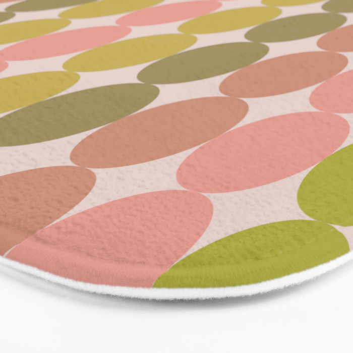 Vintage Pink and Green Mod Dot Stripes Dotty Retro Pattern Bath Mat Gallery Image 3
