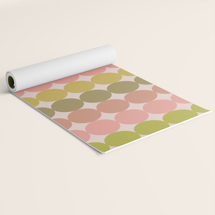Vintage Pink and Green Mod Dot Stripes Dotty Retro Pattern Yoga Mat Gallery Image 2