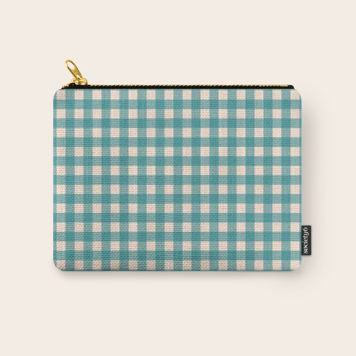 Gingham Check Pattern in Teal Cream Carry All Pouch Gallery Image 1