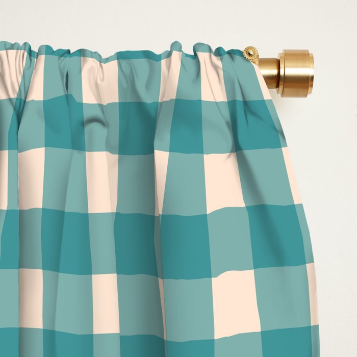 Gingham Check Pattern in Teal Cream Window Curtain Gallery Image 2