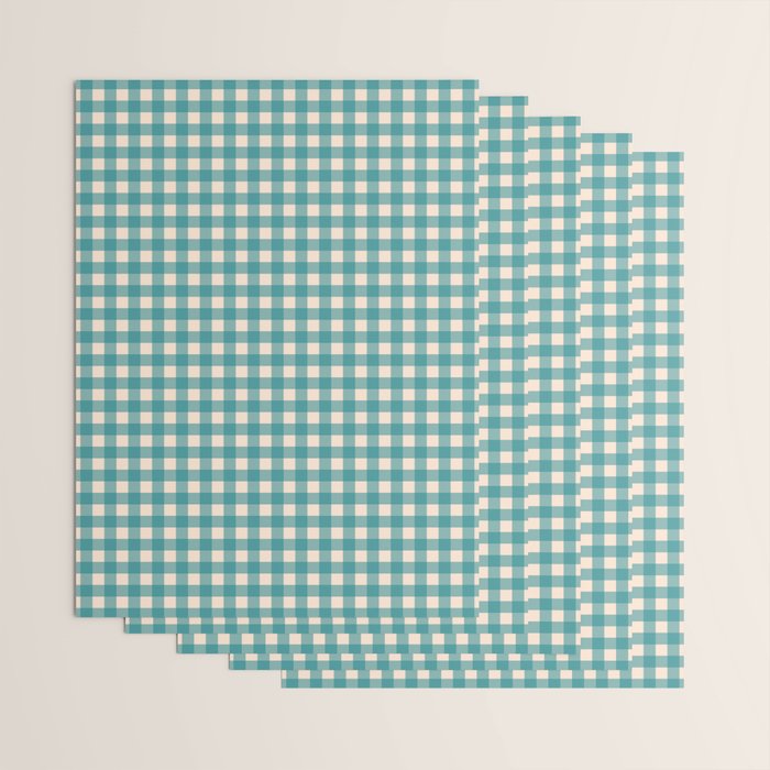 Gingham Check Pattern in Teal Cream Wrapping Paper Gallery Image 3