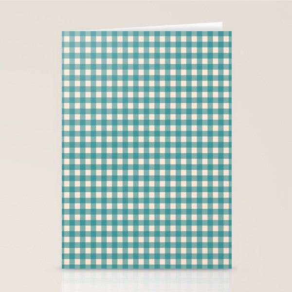 Gingham Check Pattern in Teal Cream Stationery Card Gallery Image 2