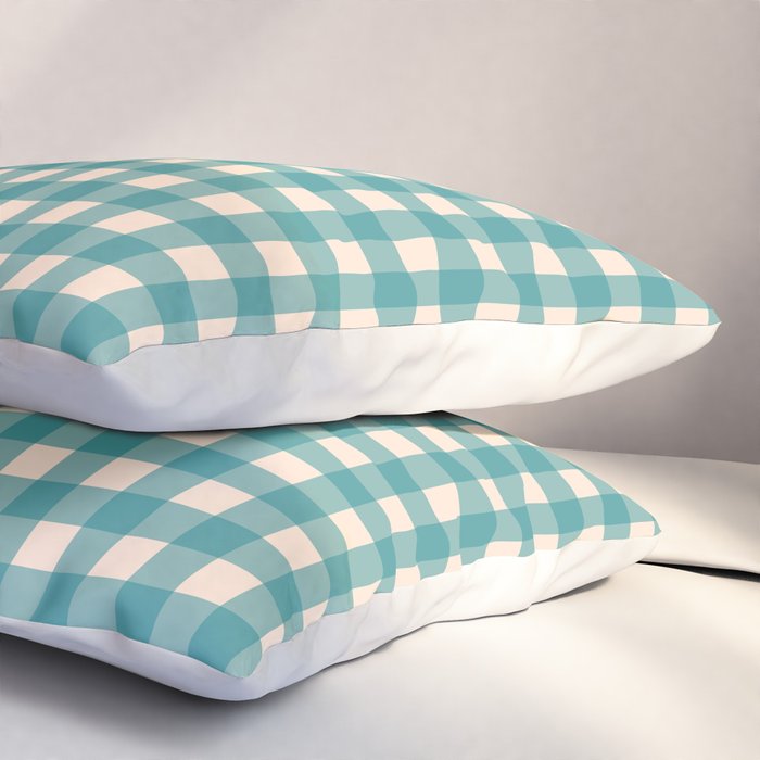 Gingham Check Pattern in Teal Cream Pillow Sham Gallery Image 3