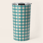 Gingham Check Pattern in Teal Cream Travel Mug Gallery Image 1