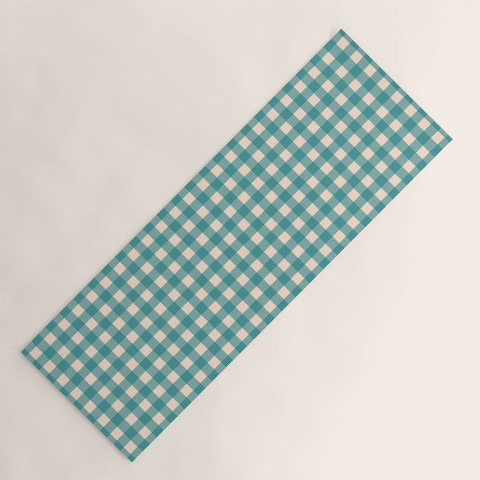 Gingham Check Pattern in Teal Cream Yoga Mat Gallery Image 1