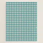 Gingham Check Pattern in Teal Cream Jigsaw Puzzle Gallery Image 1