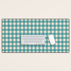Gingham Check Pattern in Teal Cream Desk Mat Gallery Image 1