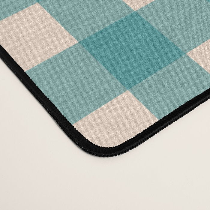 Gingham Check Pattern in Teal Cream Desk Mat Gallery Image 4