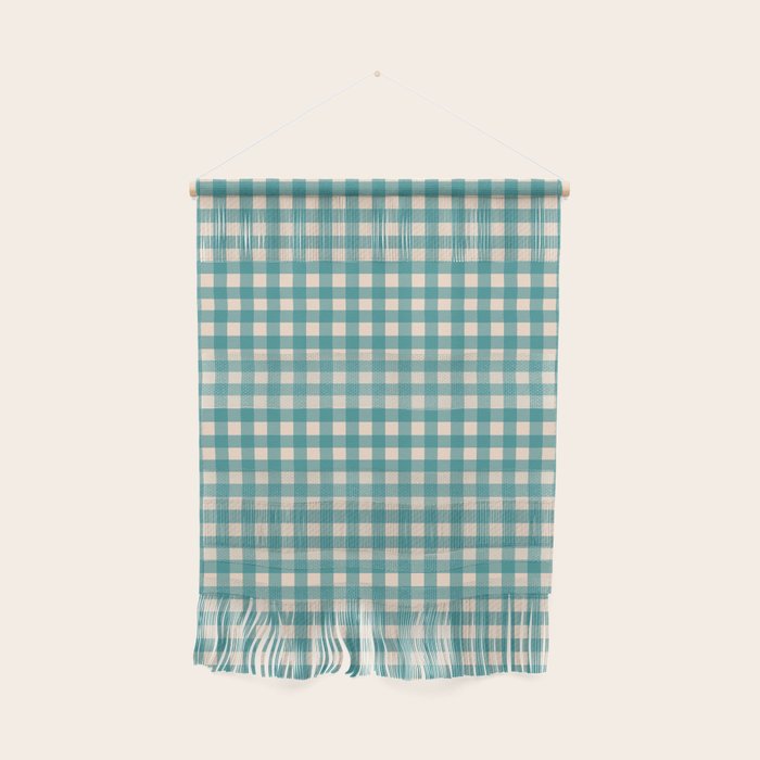Gingham Check Pattern in Teal Cream Wall Hanging Gallery Image 1