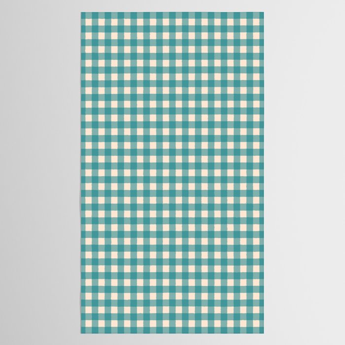 Gingham Check Pattern in Teal Cream Tablecloth Gallery Image 2