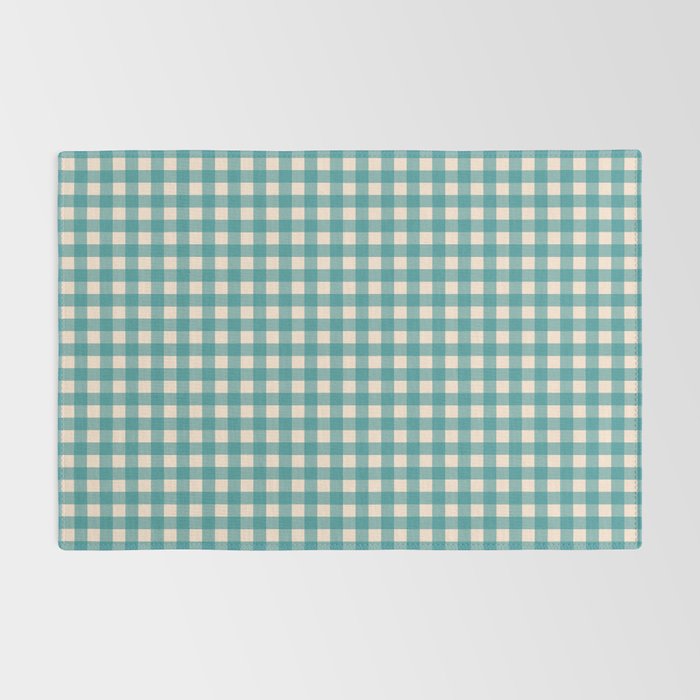 Gingham Check Pattern in Teal Cream Rug Gallery Image 2