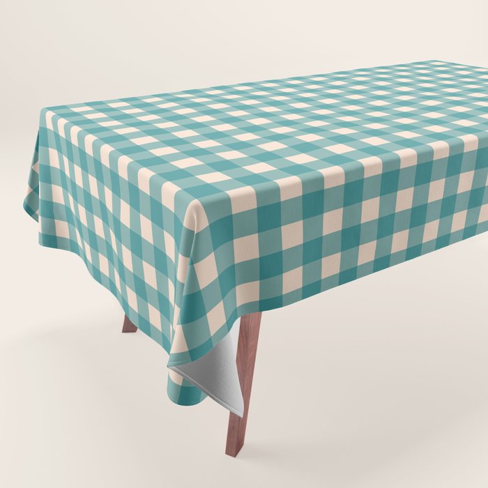 Gingham Check Pattern in Teal Cream Tablecloth Gallery Image 1