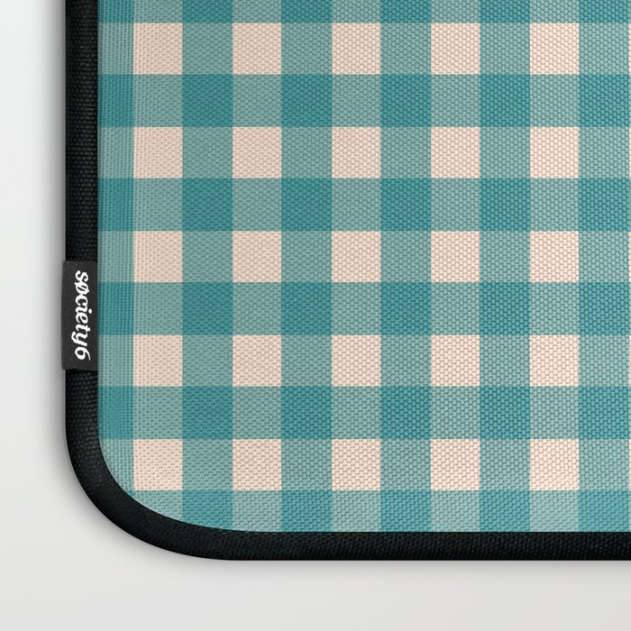 Gingham Check Pattern in Teal Cream Laptop Sleeve Gallery Image 3