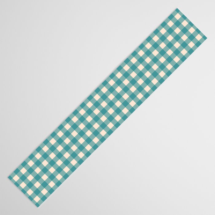 Gingham Check Pattern in Teal Cream Table Runner Gallery Image 3