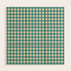Gingham Check Pattern in Teal Cream Wood Wall Art Gallery Image 1