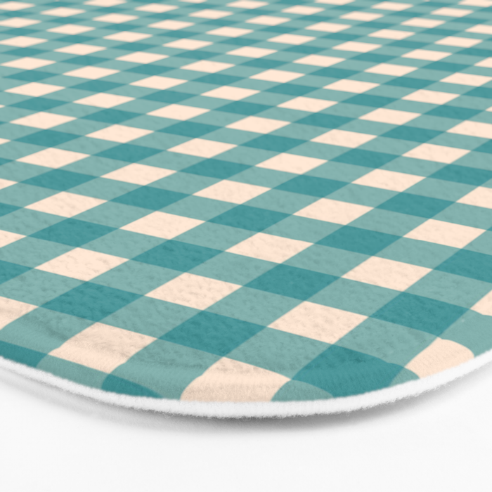Gingham Check Pattern in Teal Cream Bath Mat Gallery Image 3