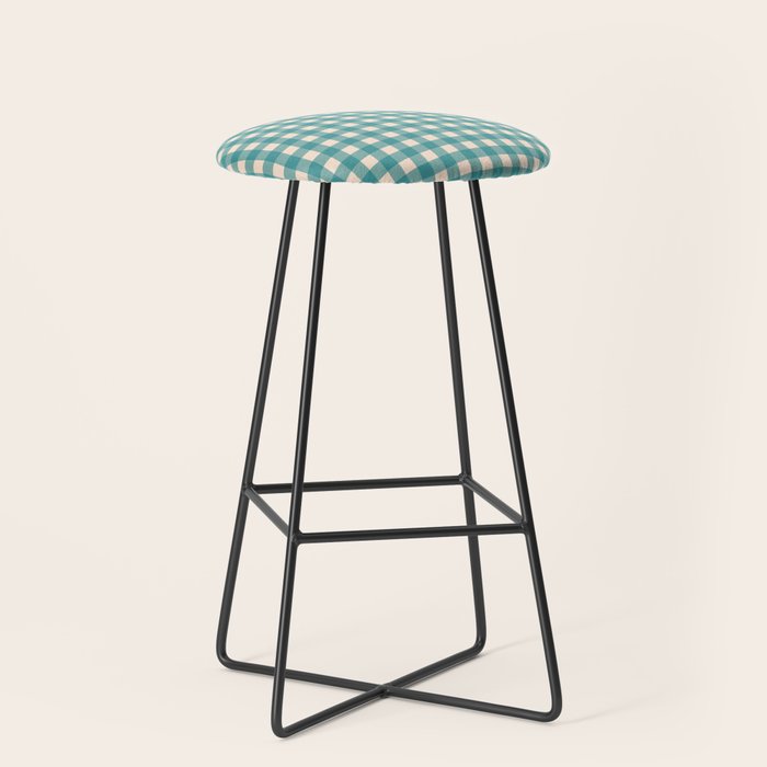 Gingham Check Pattern in Teal Cream Stool Gallery Image 1
