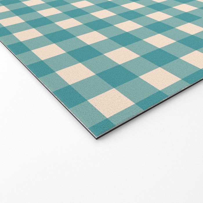 Gingham Check Pattern in Teal Cream Welcome Mat Gallery Image 2