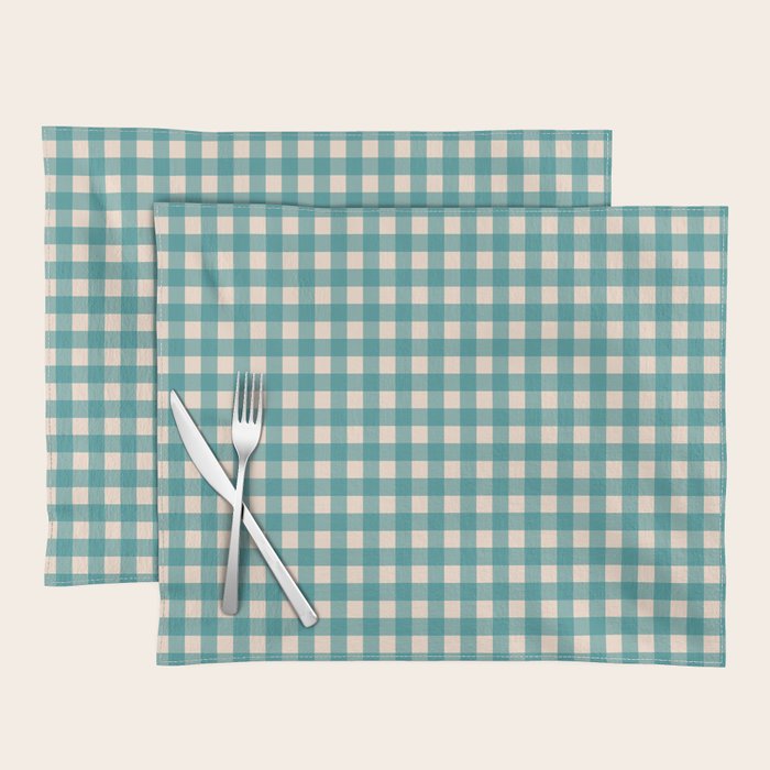 Gingham Check Pattern in Teal Cream Placemat Gallery Image 1