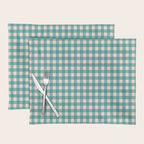 Gingham Check Pattern in Teal Cream Placemat Gallery Image 1