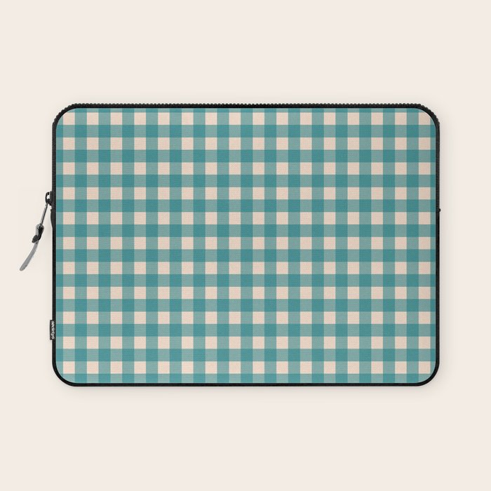 Gingham Check Pattern in Teal Cream Laptop Sleeve Gallery Image 1
