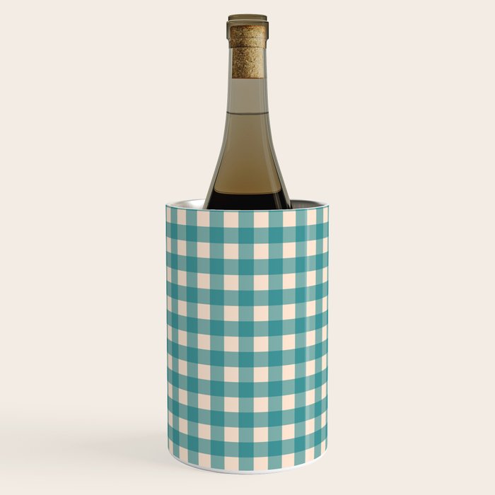 Gingham Check Pattern in Teal Cream Wine Chiller Gallery Image 1