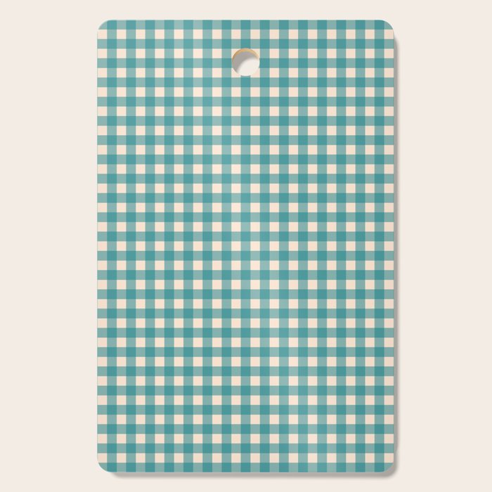 Gingham Check Pattern in Teal Cream Cutting Board Gallery Image 1