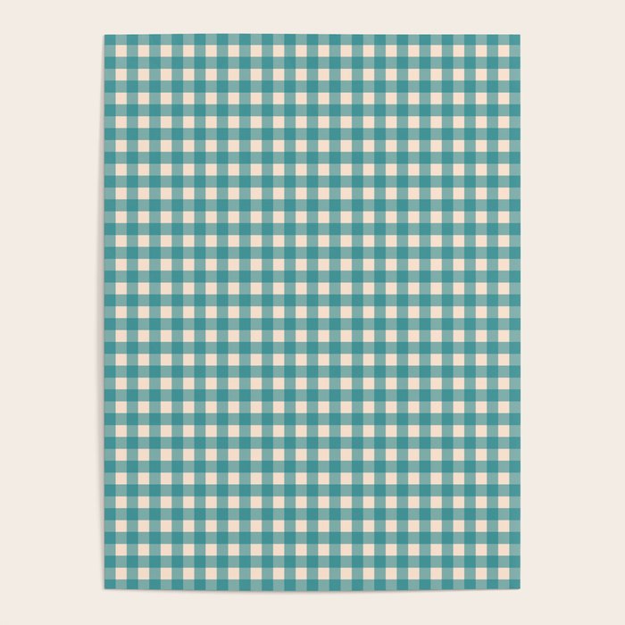 Gingham Check Pattern in Teal Cream Poster Gallery Image 1