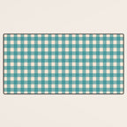 Gingham Check Pattern in Teal Cream Desk Mat Gallery Image 3
