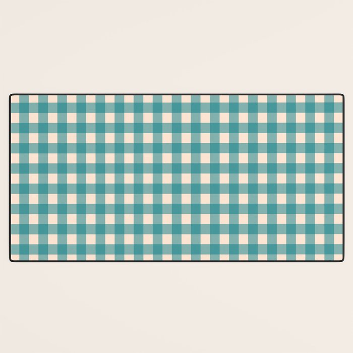 Gingham Check Pattern in Teal Cream Desk Mat Gallery Image 3