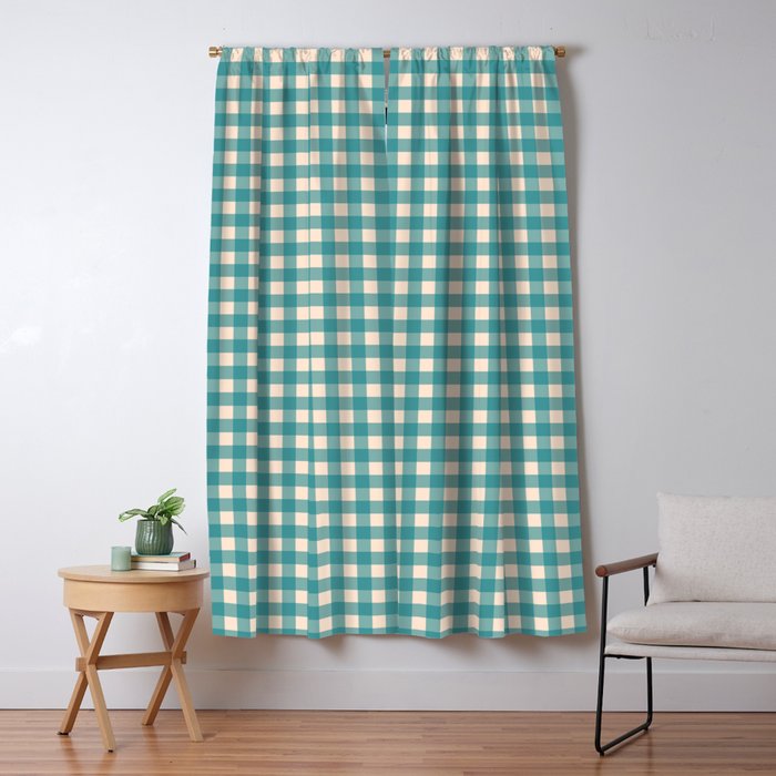 Gingham Check Pattern in Teal Cream Window Curtain Gallery Image 5