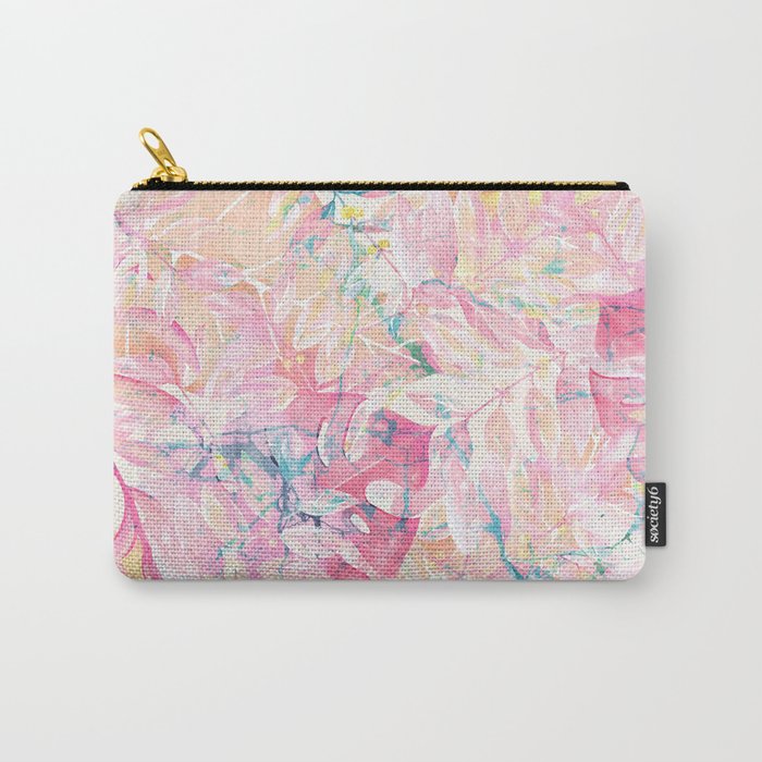 Modern pink coral green watercolor tropical leaves floral Carry All Pouch Gallery Image 1
