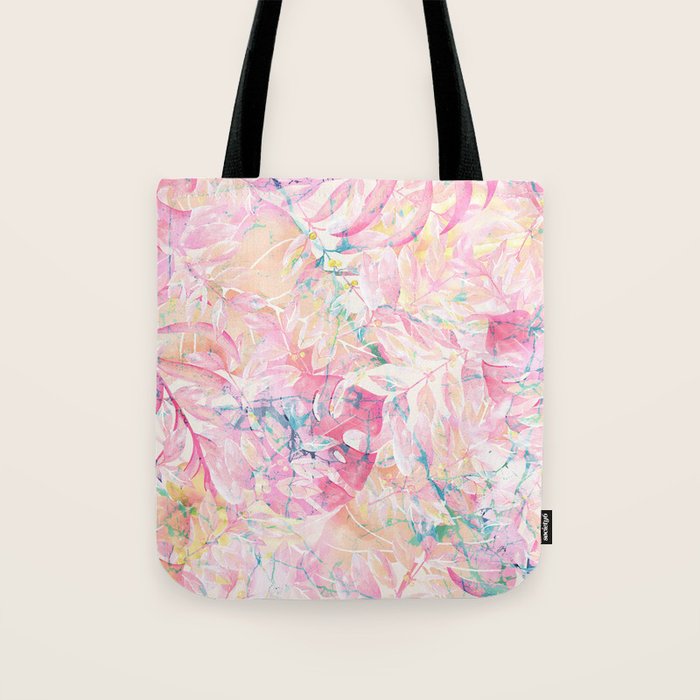 Modern pink coral green watercolor tropical leaves floral Tote Bag Gallery Image 1
