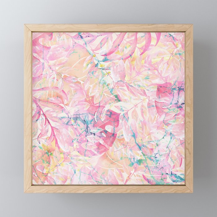 Modern Pink Coral Green Watercolor Tropical Leaves Floral Mini Art Print